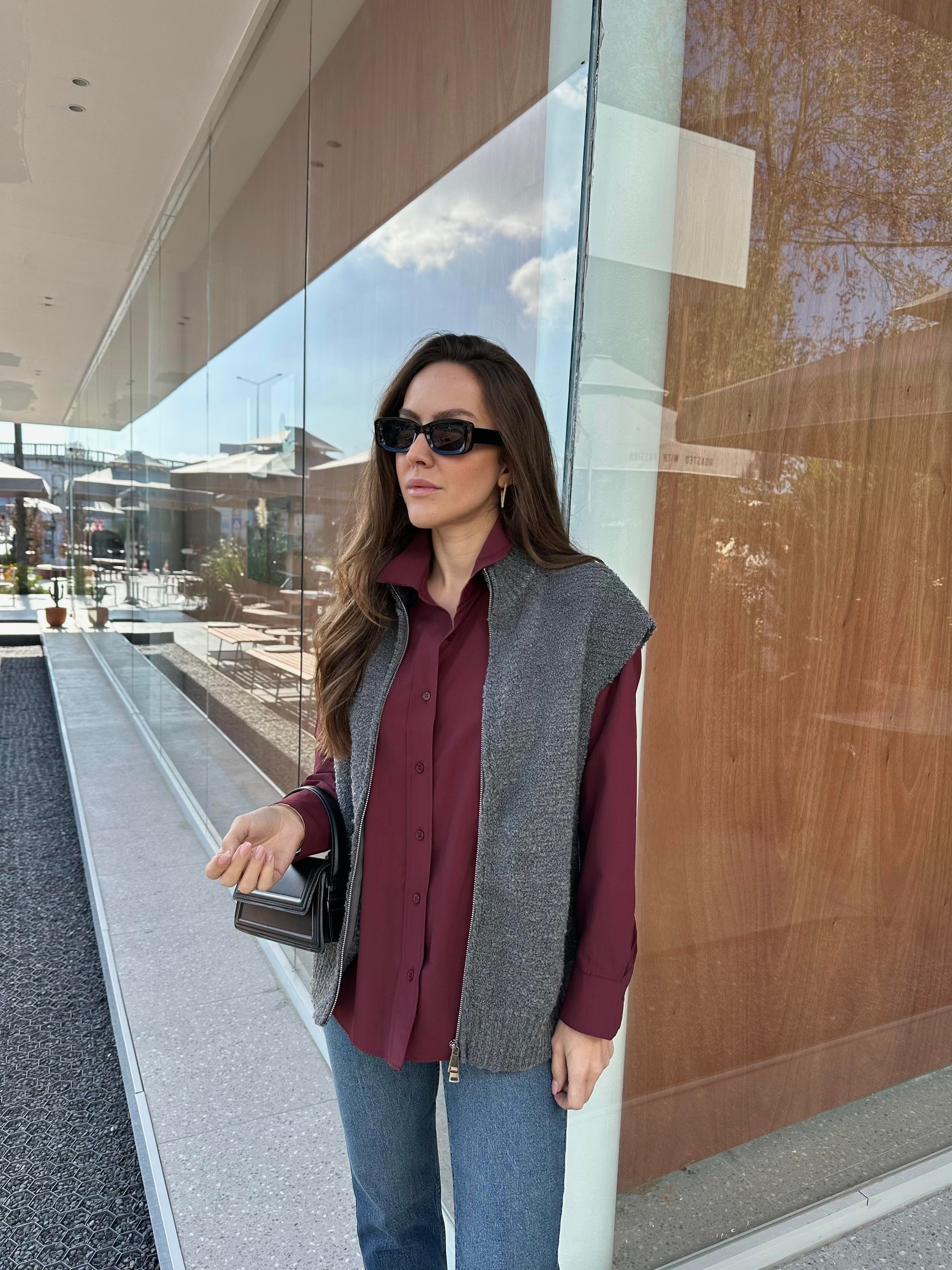 MARKA MODEL BORDO POPLİN PAMUKLU GÖMLEK
