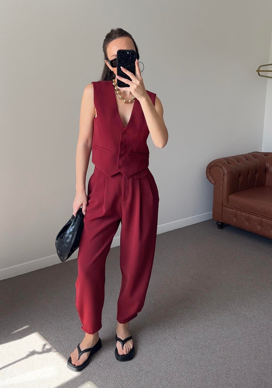 MARKA MODEL PREMIUM BORDO ŞALVAR PANTOLON