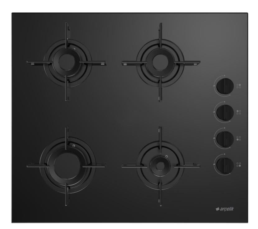 Arçelik OCD T 601 ESR Gazlı Cam Tablalı Ocak Siyah