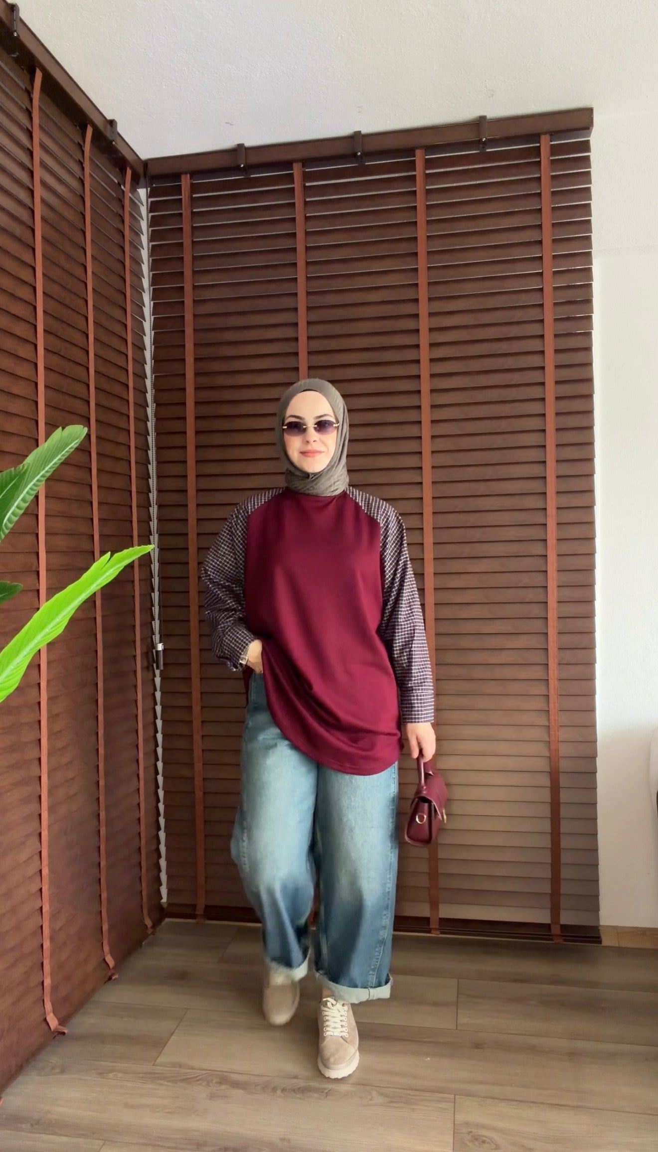BORDO EKOSE DETAYLI SALAŞ OYSHO SWEATSHORT 