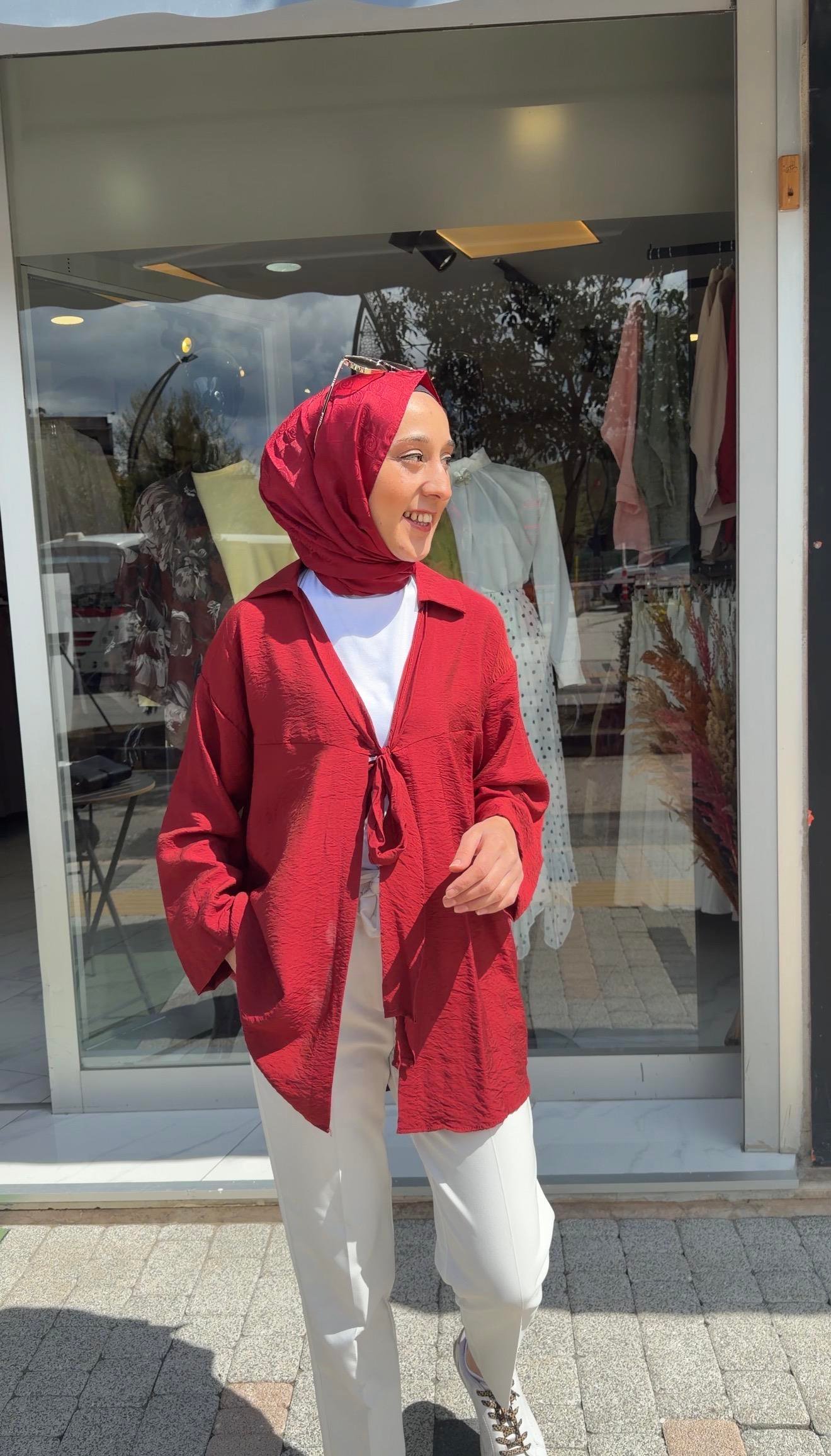 BORDO RENK ÖNDEN BAĞLAMALI COTTON KUMAŞ KİMONA 