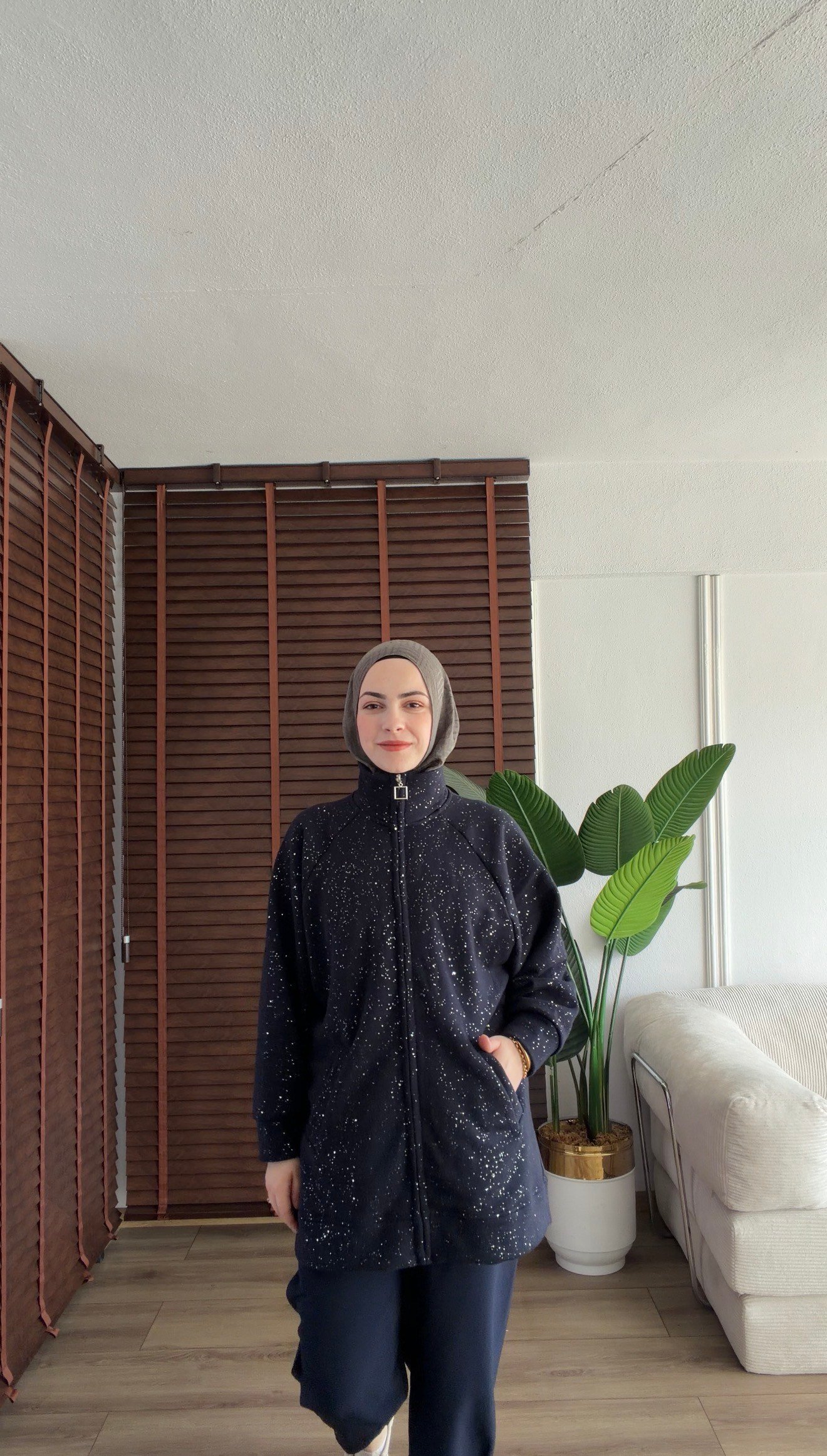 LACİVERT IŞILTILI ÜÇ İPLİK ŞARDONLU HIRKA 
