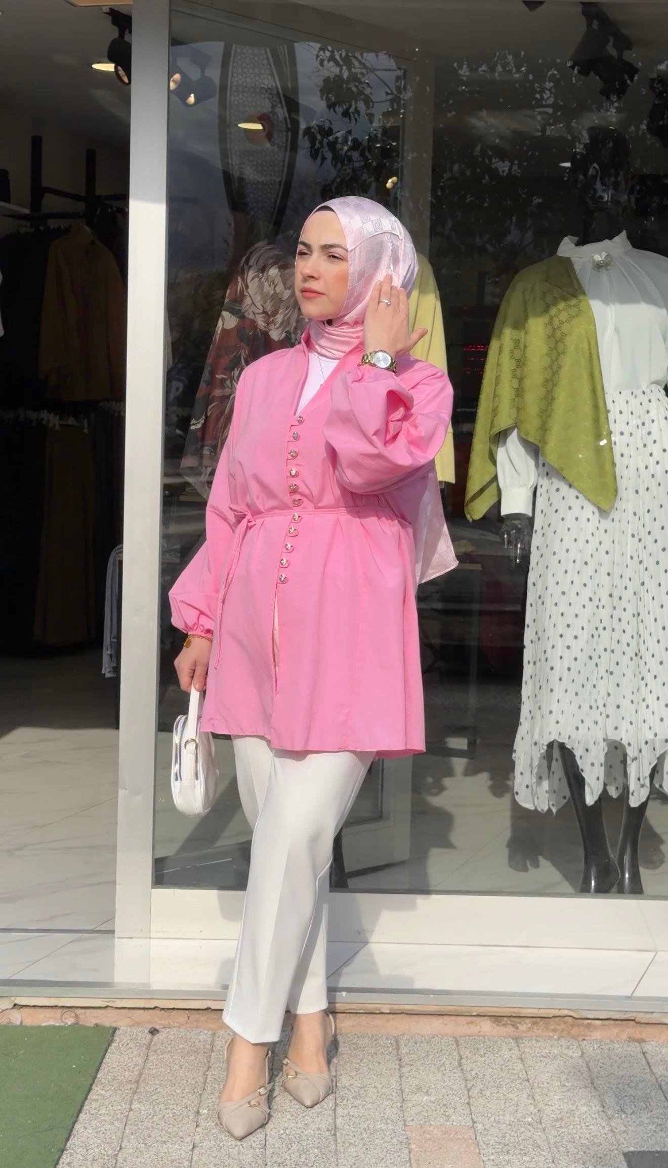 ŞEKER PEMBESİ  POPLİN KUMAŞ PRENSES MODEL GÖMLEK 