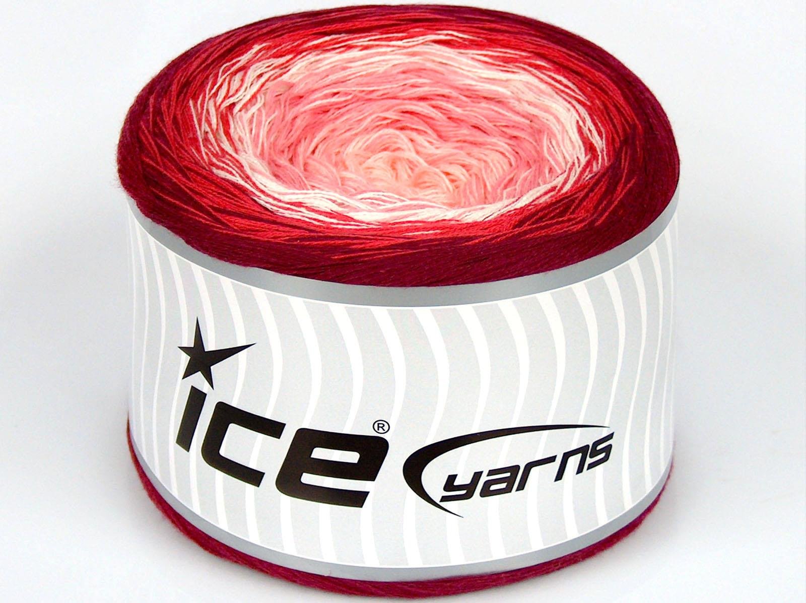 250 gr ICE YARNS CAKES COTTON FINE (50% Cotton) Yarn Pink Shades White Salmon Burgundy