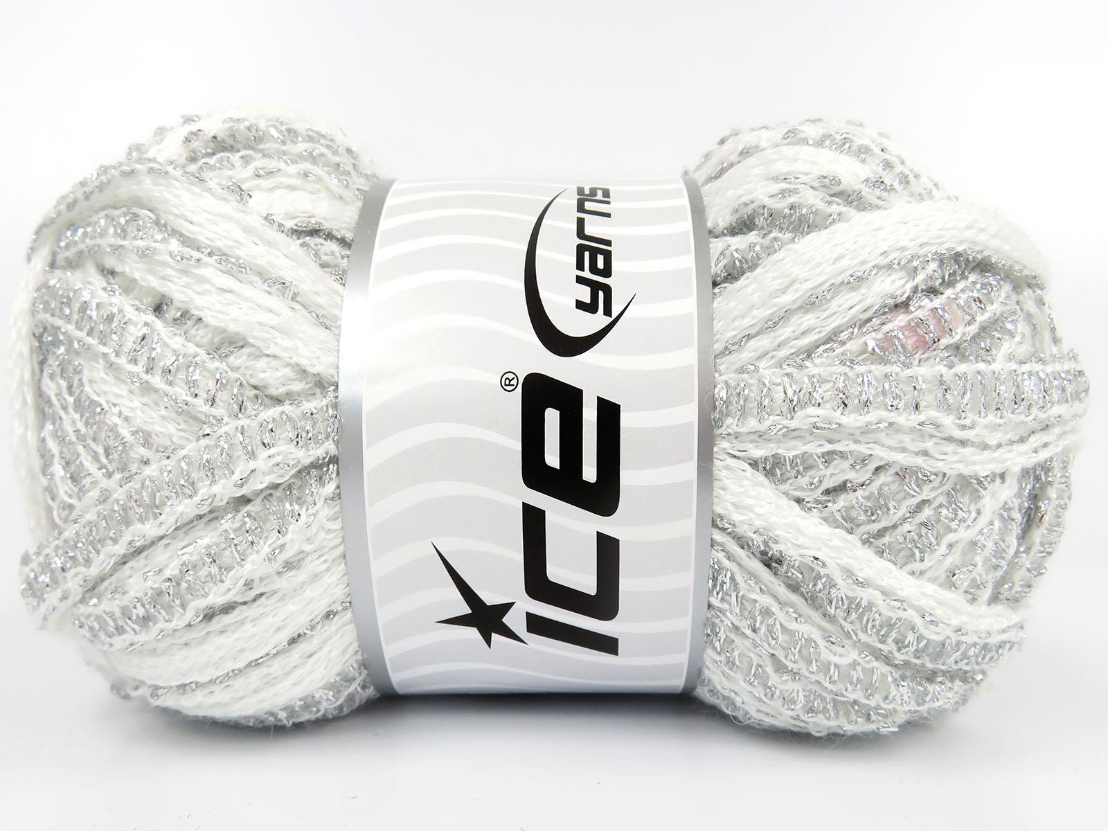 4x100gr. FLAMENCO Beyaz Simli, Akrilik Fular - Şal, Metalik Simli, Kışlık, Çok Kalın, Akrilik