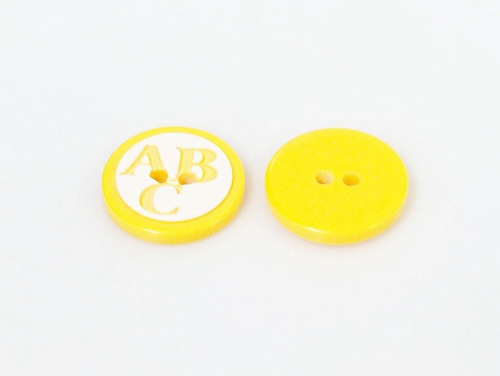 5 ABC Figure Buttons Yellow 15 mm diameter