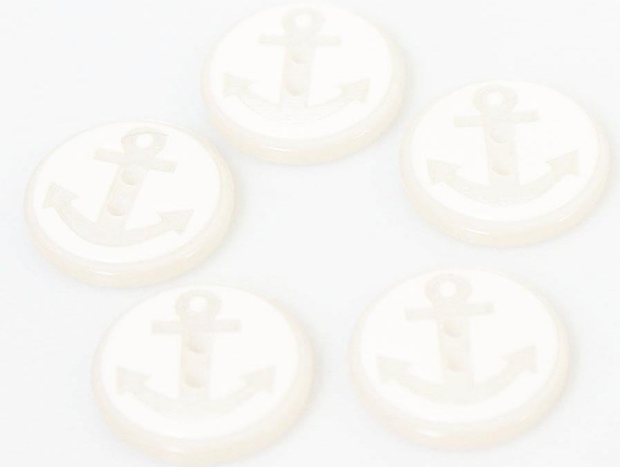 5 Anchor Figure Buttons White 15 mm diameter