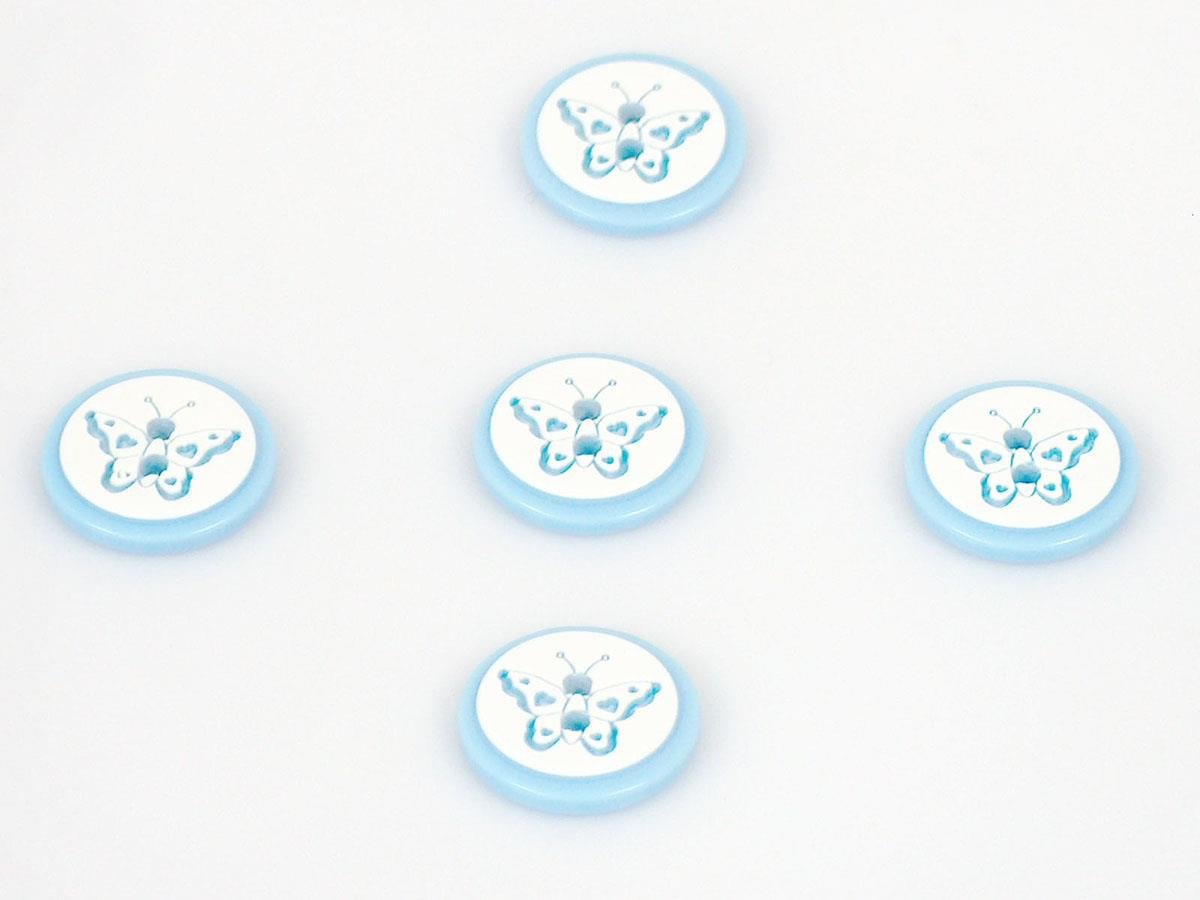5 Butterfly Figure Buttons Blue 15mm long