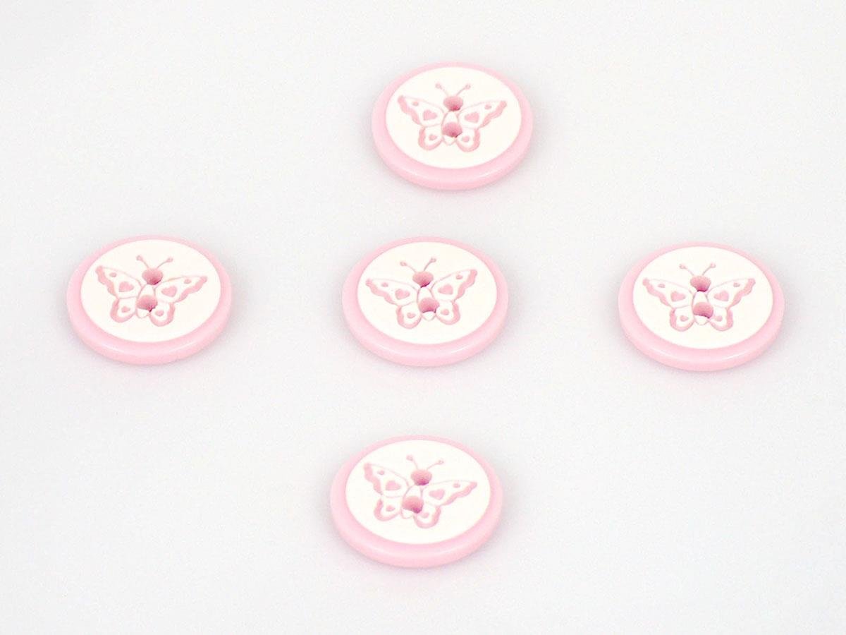 5 Butterfly Figure Buttons Pink 15mm long