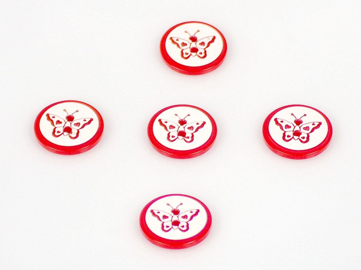 5 Butterfly Figure Buttons Red 15mm long