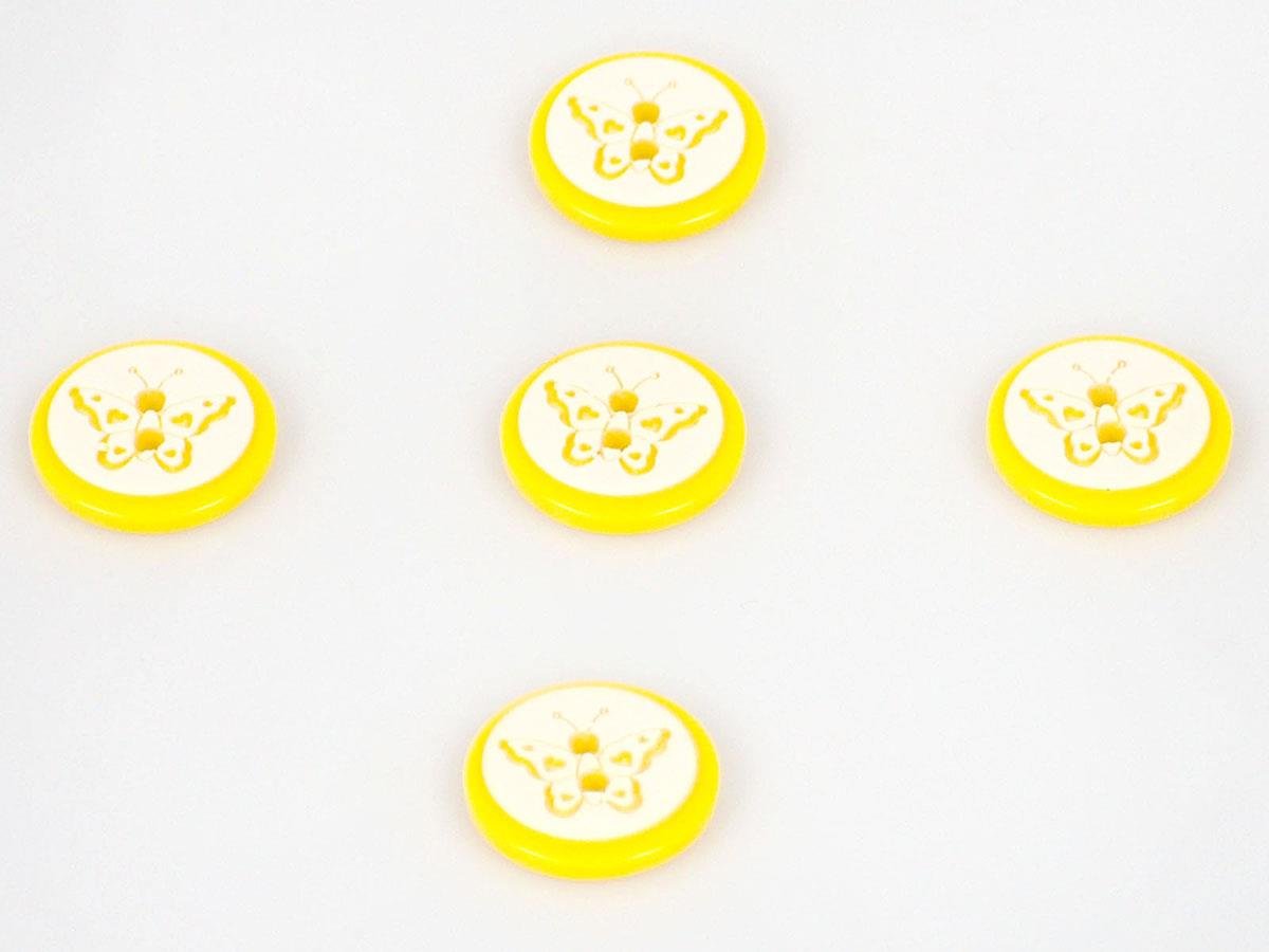 5 Butterfly Figure Buttons Yellow 15mm long
