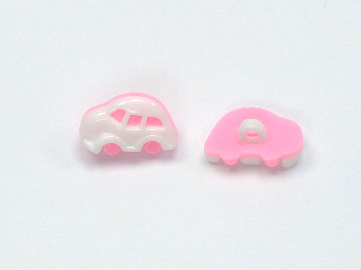 5 Car Figure Buttons Baby Pink, White 15mm long