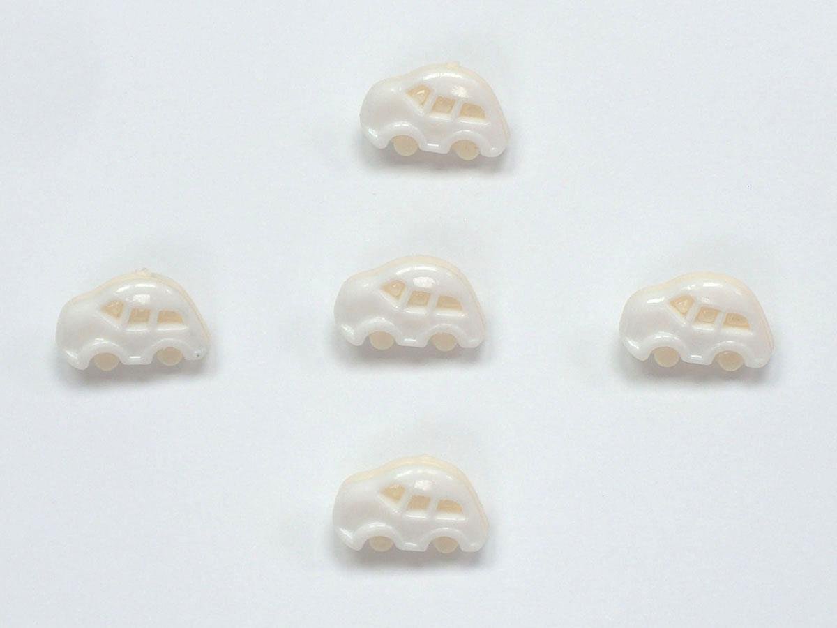 5 Car Figure Buttons Cream, White 15mm long