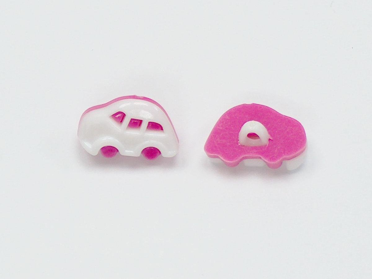 5 Car Figure Buttons Fuchsia, White 15mm long