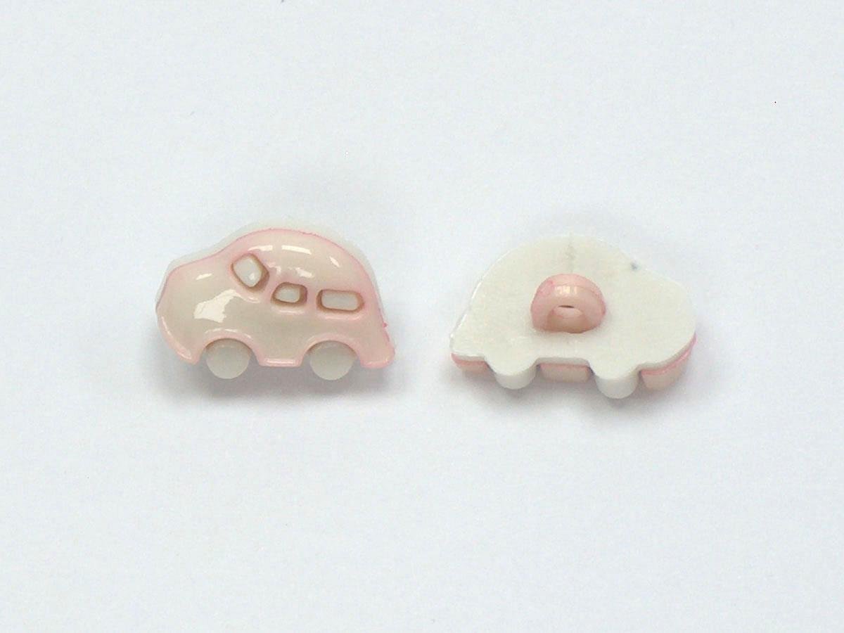 5 Car Figure Buttons Light Pink, White 15mm long