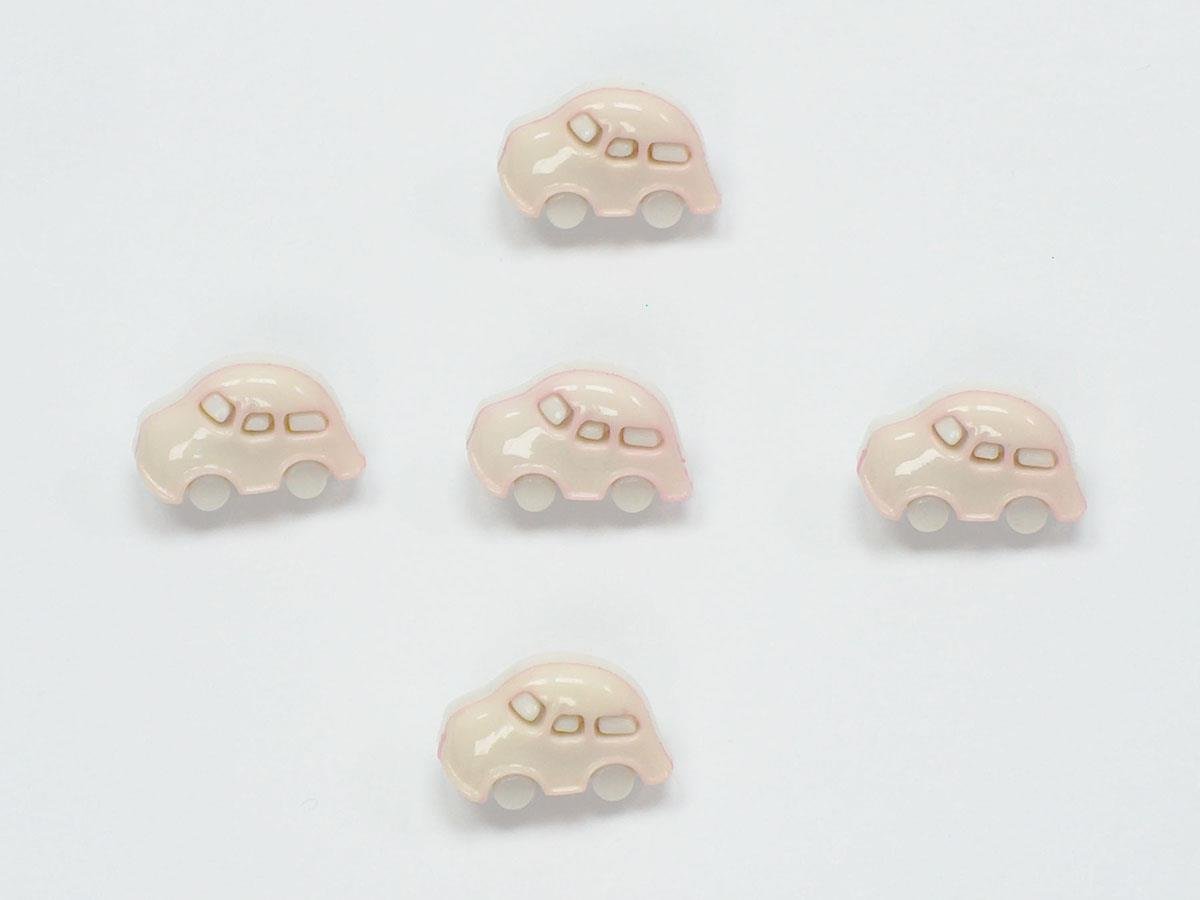 5 Car Figure Buttons Light Pink, White 15mm long