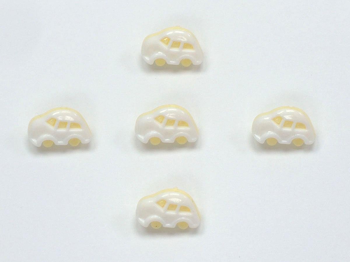 5 Car Figure Buttons Light Yellow, White 15mm long