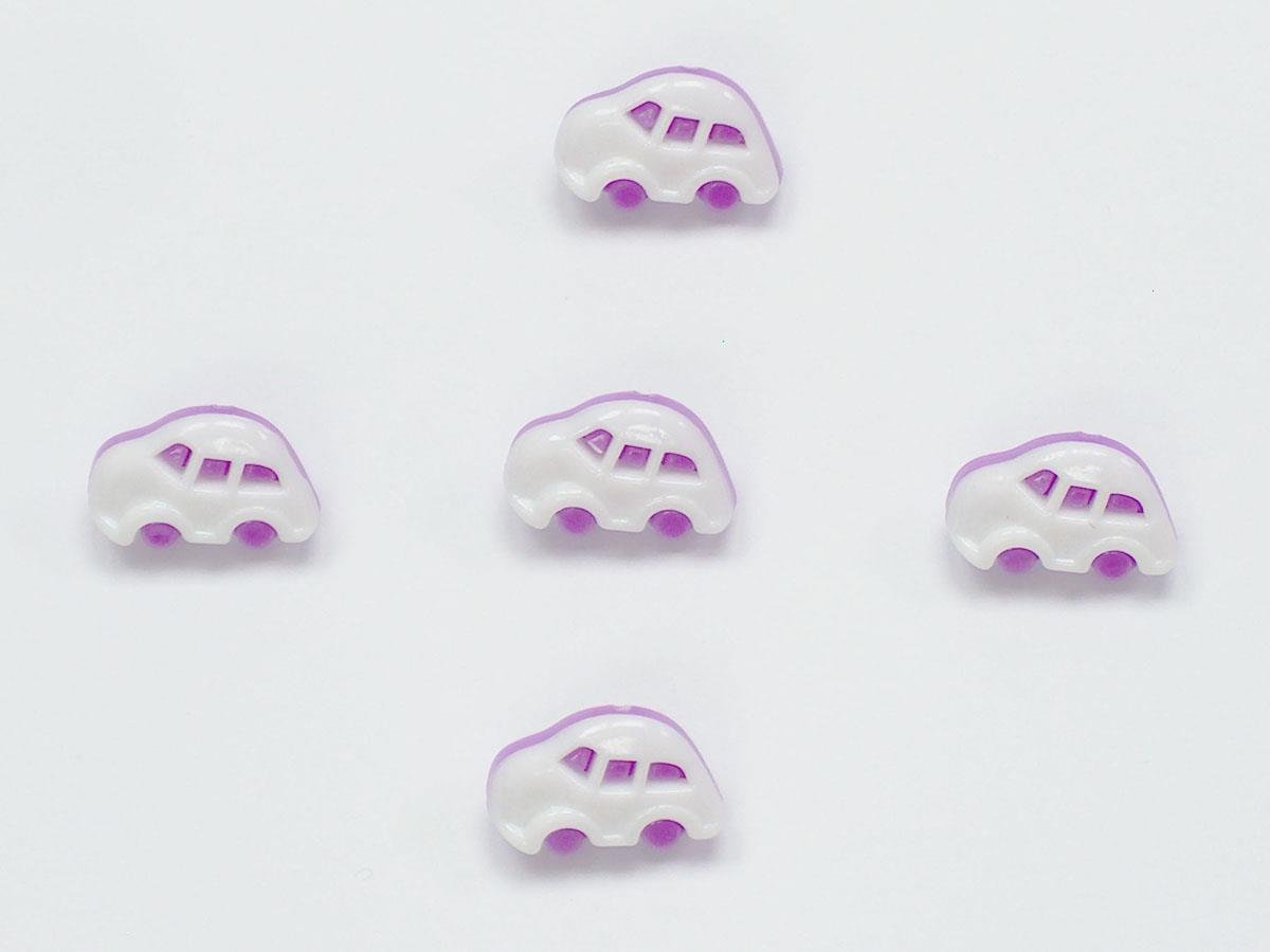 5 Car Figure Buttons Lilac, White 15mm long