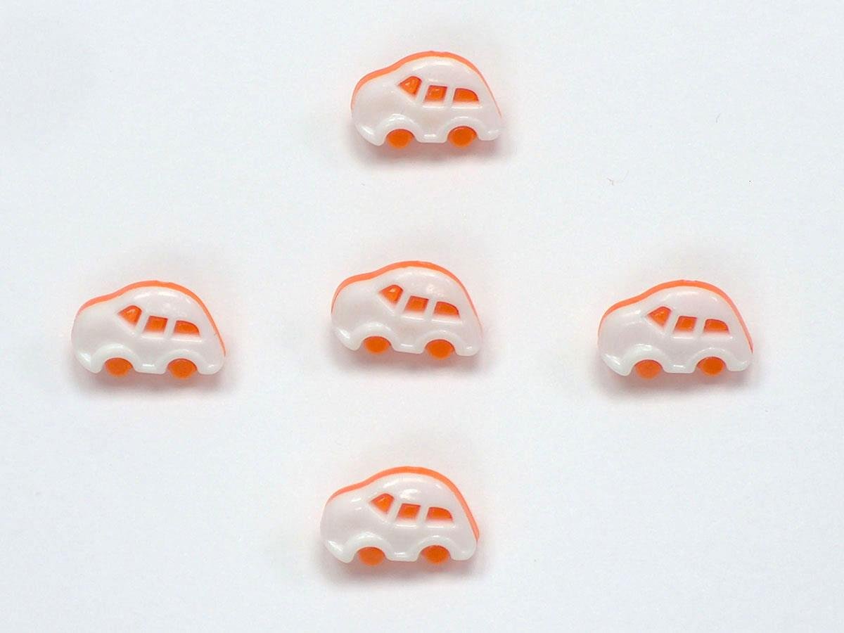5 Car Figure Buttons Orange, White 15mm long