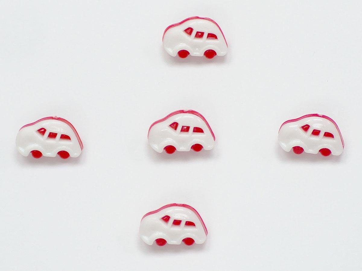 5 Car Figure Buttons Red, White 15mm long