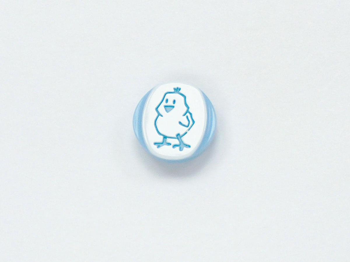 5 Chick Figure Buttons Blue, White 15mm long