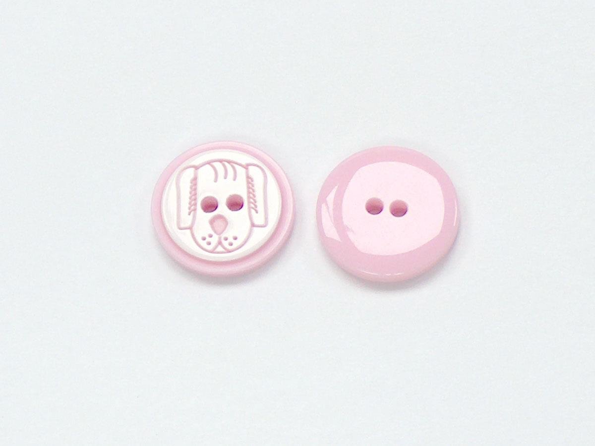 5 Dog Face Figure Buttons Pink, White 15mm long