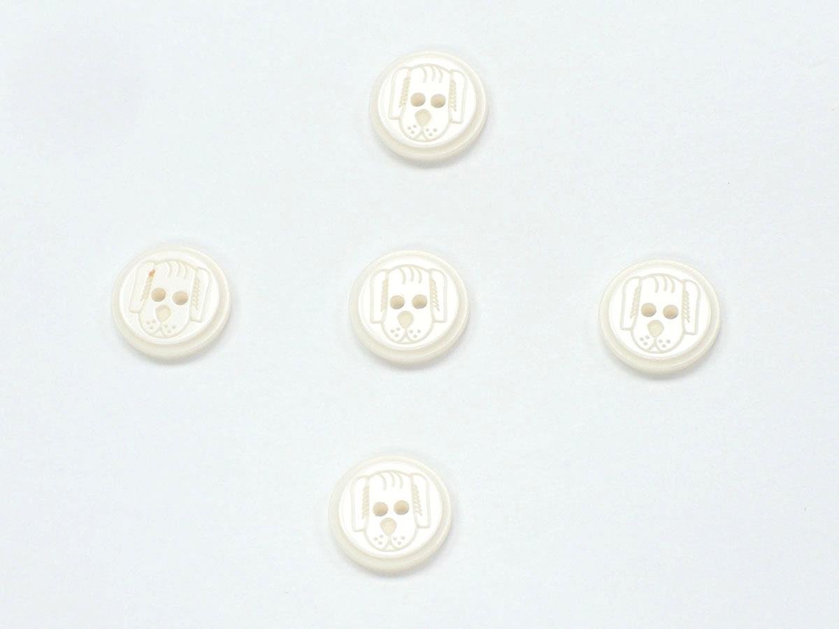 5 Dog Face Figure Buttons White 15mm long