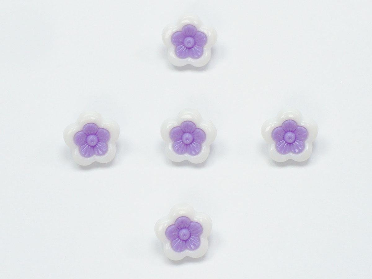 5 Flower Figure Buttons White, Lilac 15mm long