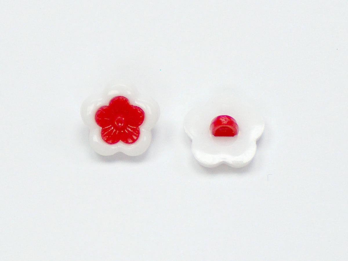 5 Flower Figure Buttons White, Red 15mm long