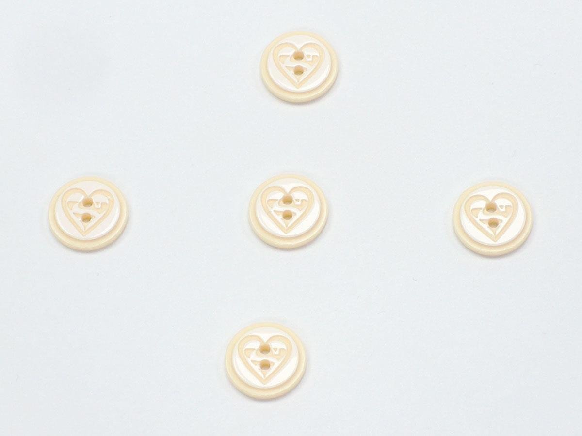 5 Heart Figure Buttons Cream, White 15mm long