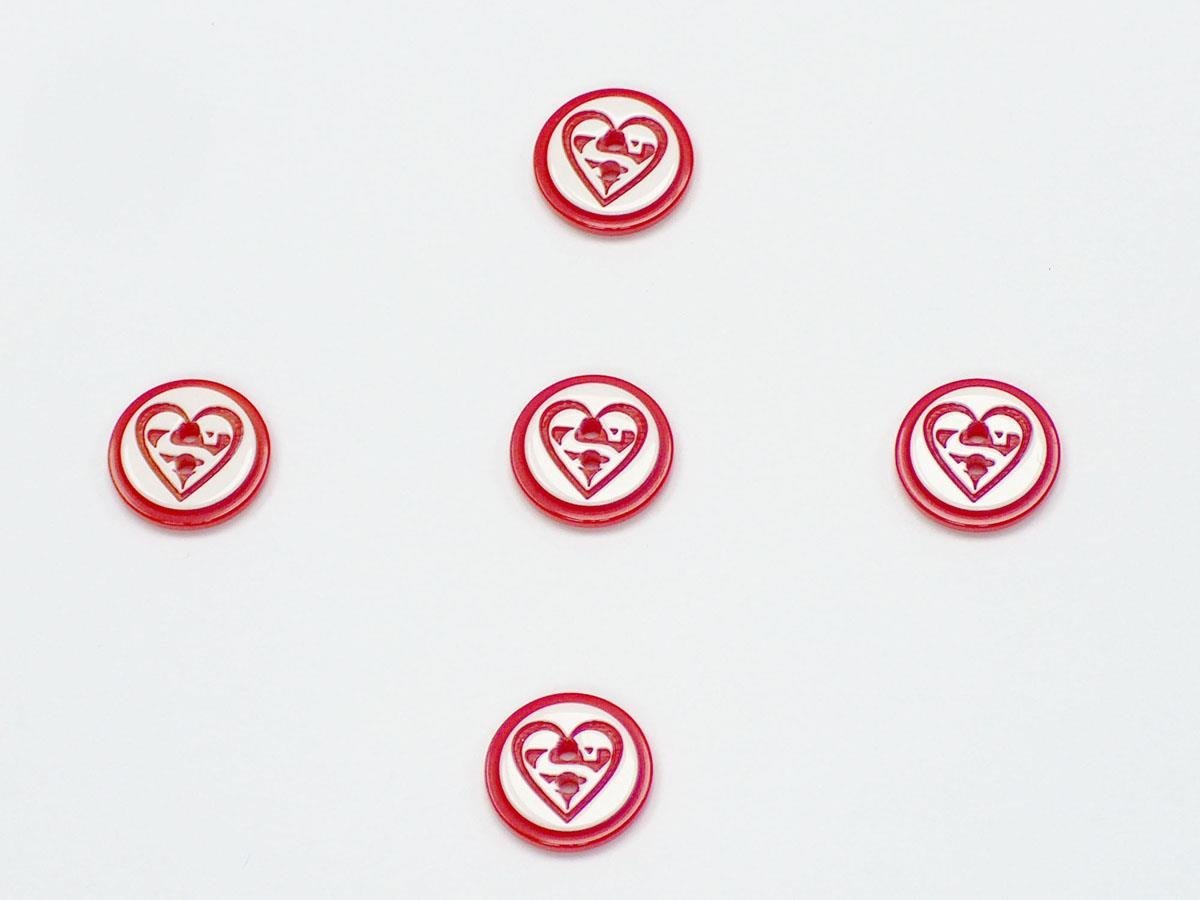 5 Heart Figure Buttons Dark Fuchsia, White 15mm long