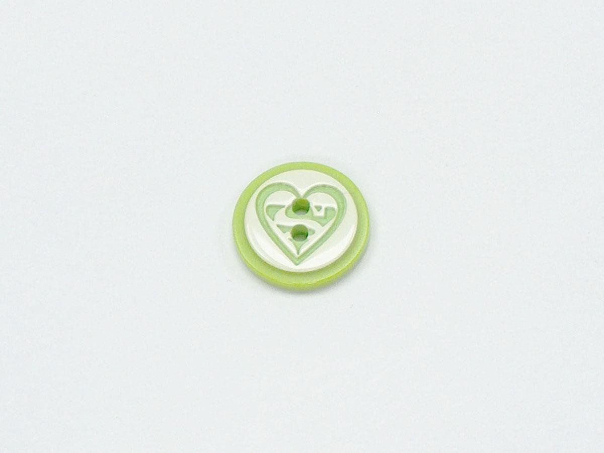 5 Heart Figure Buttons Green, White 15mm long