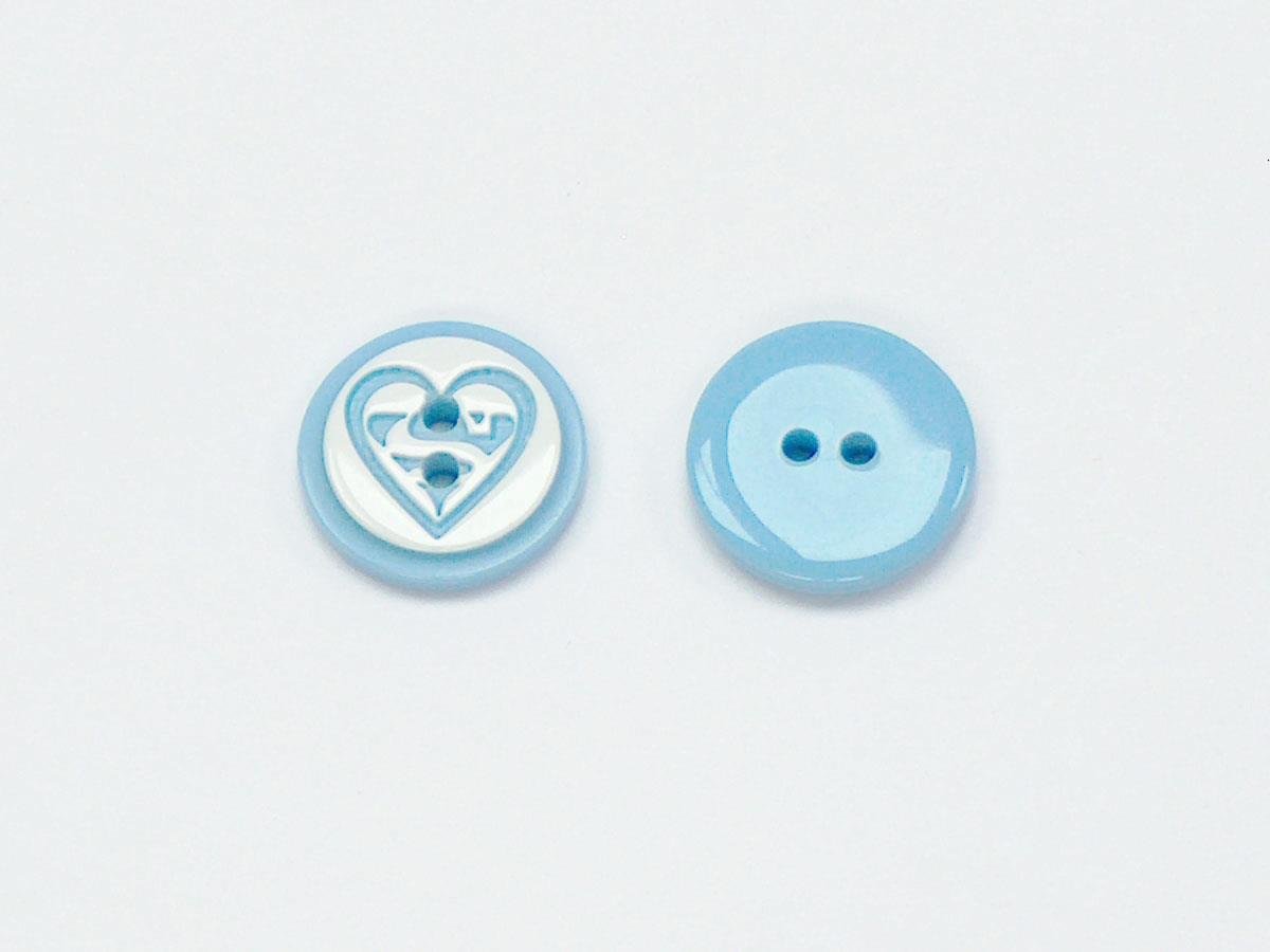 5 Heart Figure Buttons Light Blue, White 15mm long