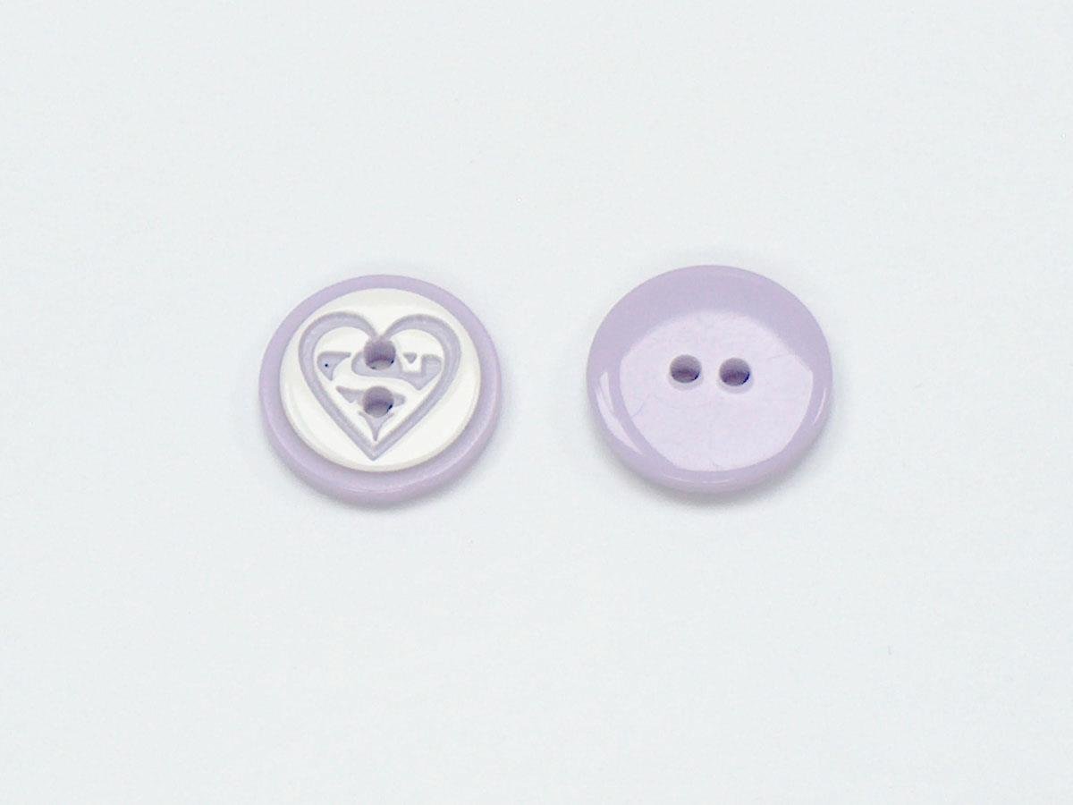 5 Heart Figure Buttons Light Lilac, White 15mm long