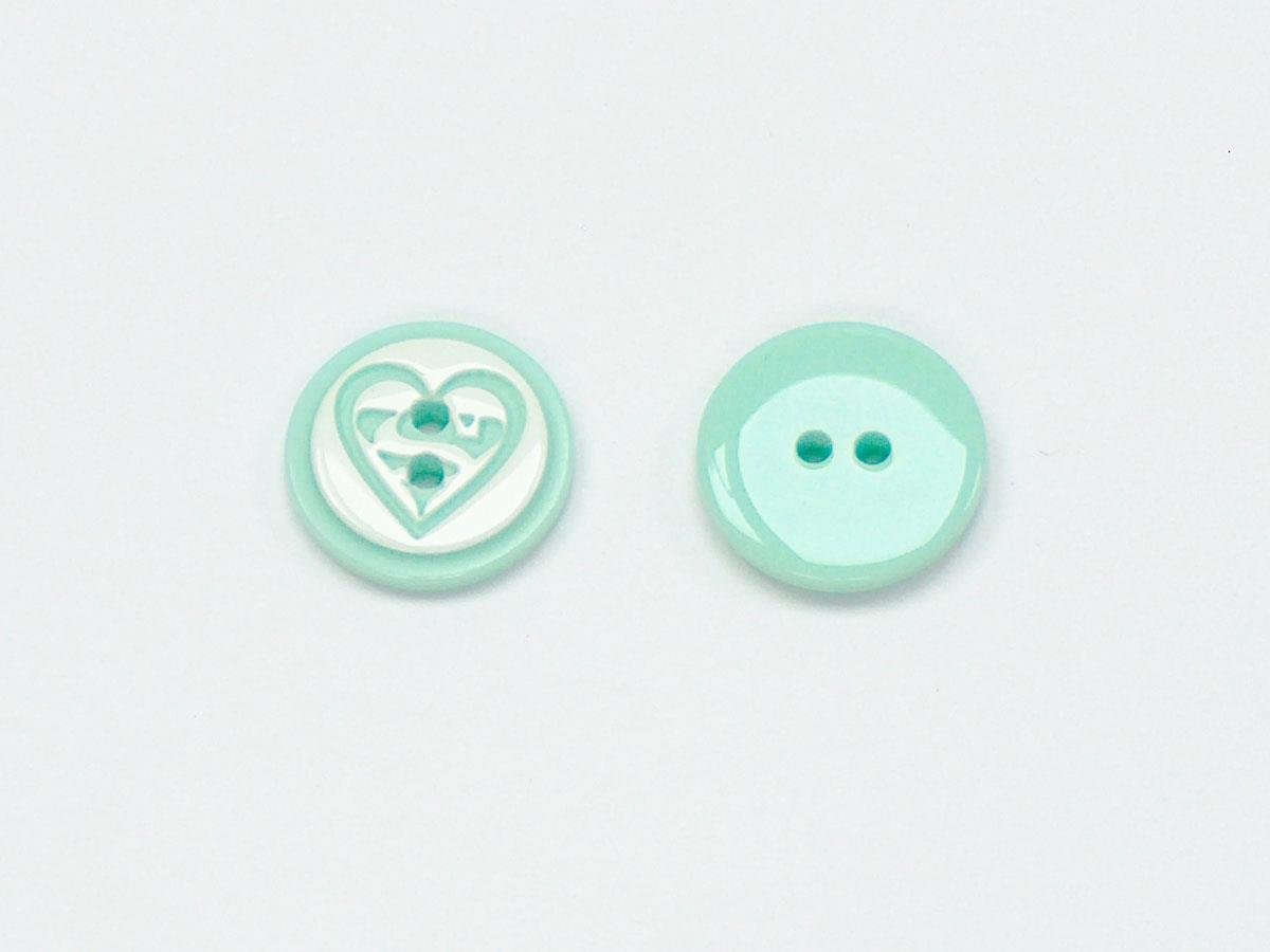 5 Heart Figure Buttons Mint Green, White 15mm long