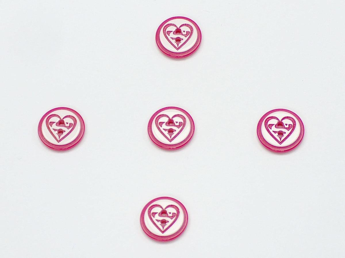 5 Heart Figure Buttons Red, White 15mm long