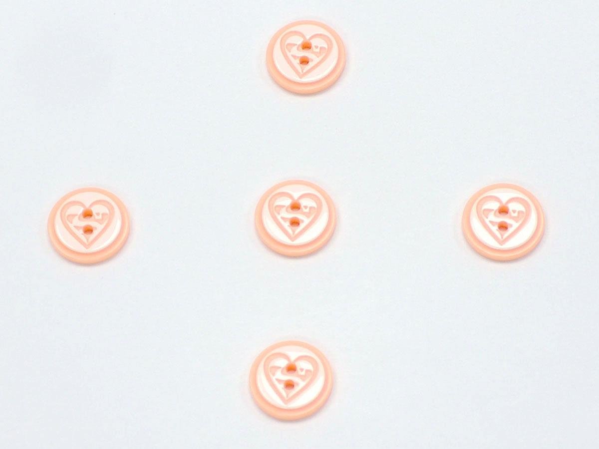 5 Heart Figure Buttons Salmon, White 15mm long