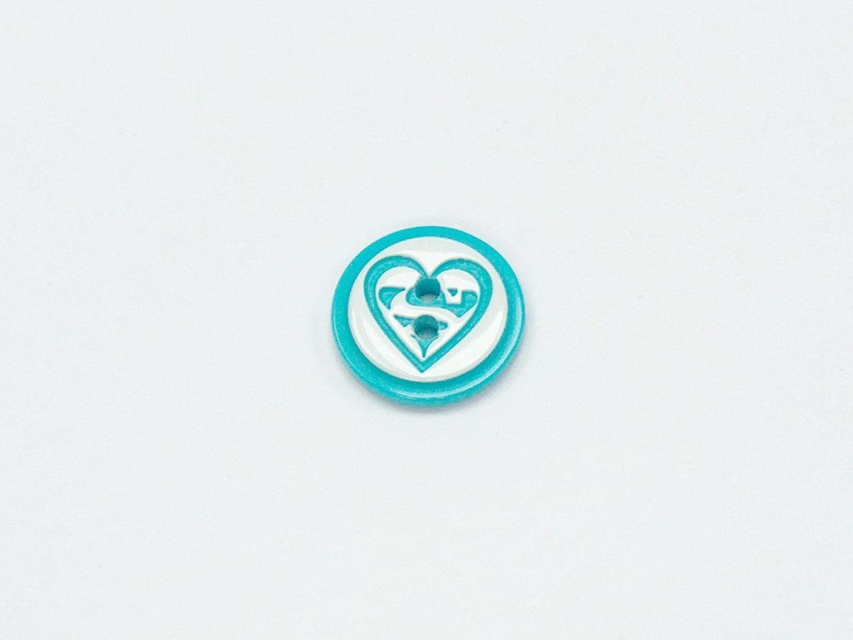 5 Heart Figure Buttons Turquoise, White 15mm long