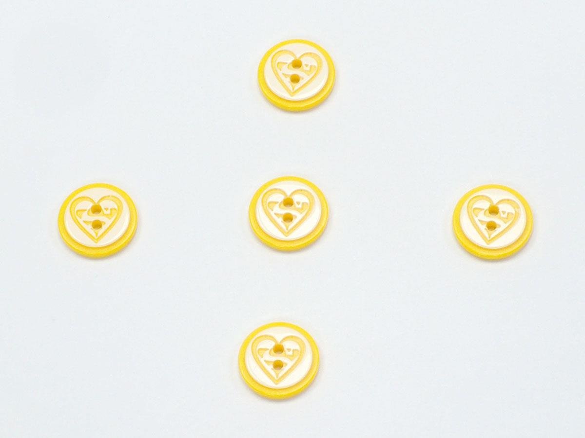 5 Heart Figure Buttons Yellow, White 15mm long