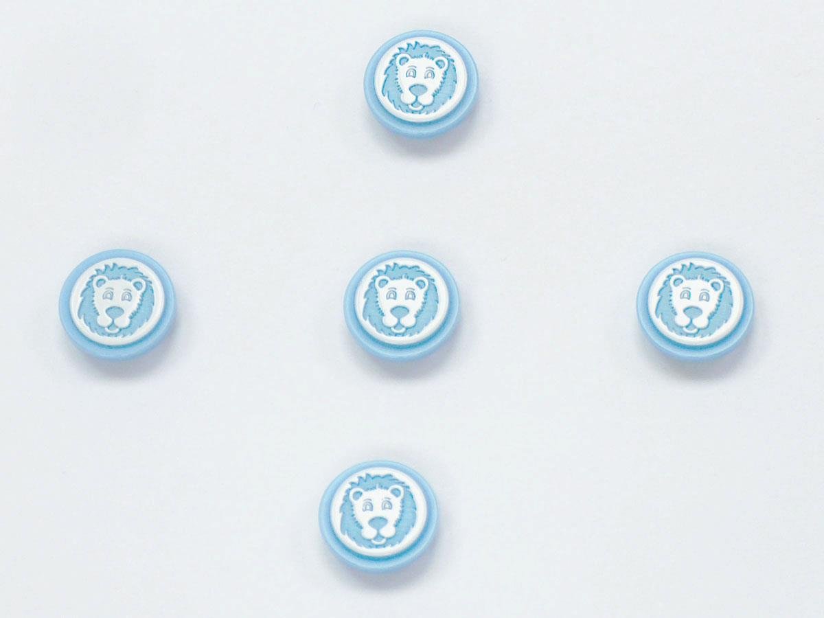 5 Lion Figure Buttons Blue, White 15mm long