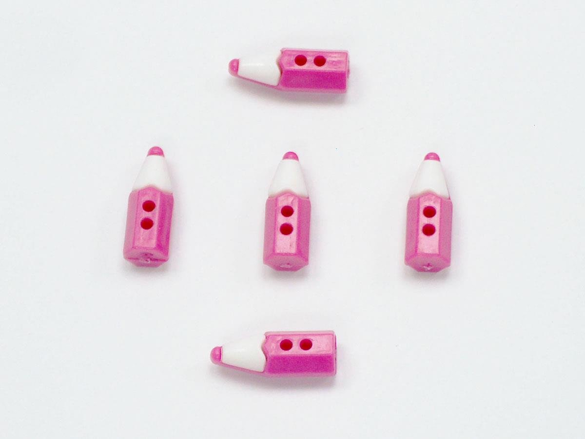 5 Pencil Figure Buttons Fuchsia, White 15mm long