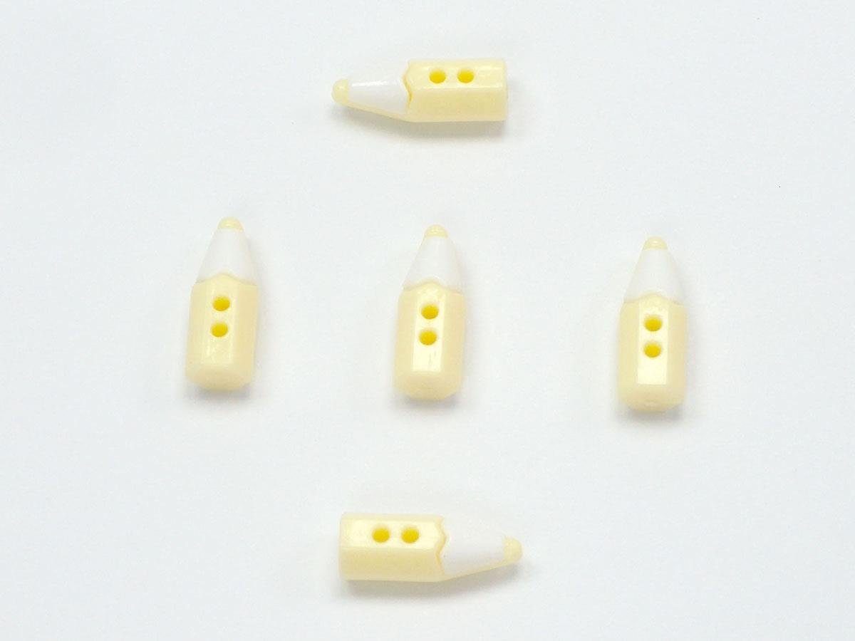 5 Pencil Figure Buttons Light Green, White 15mm long