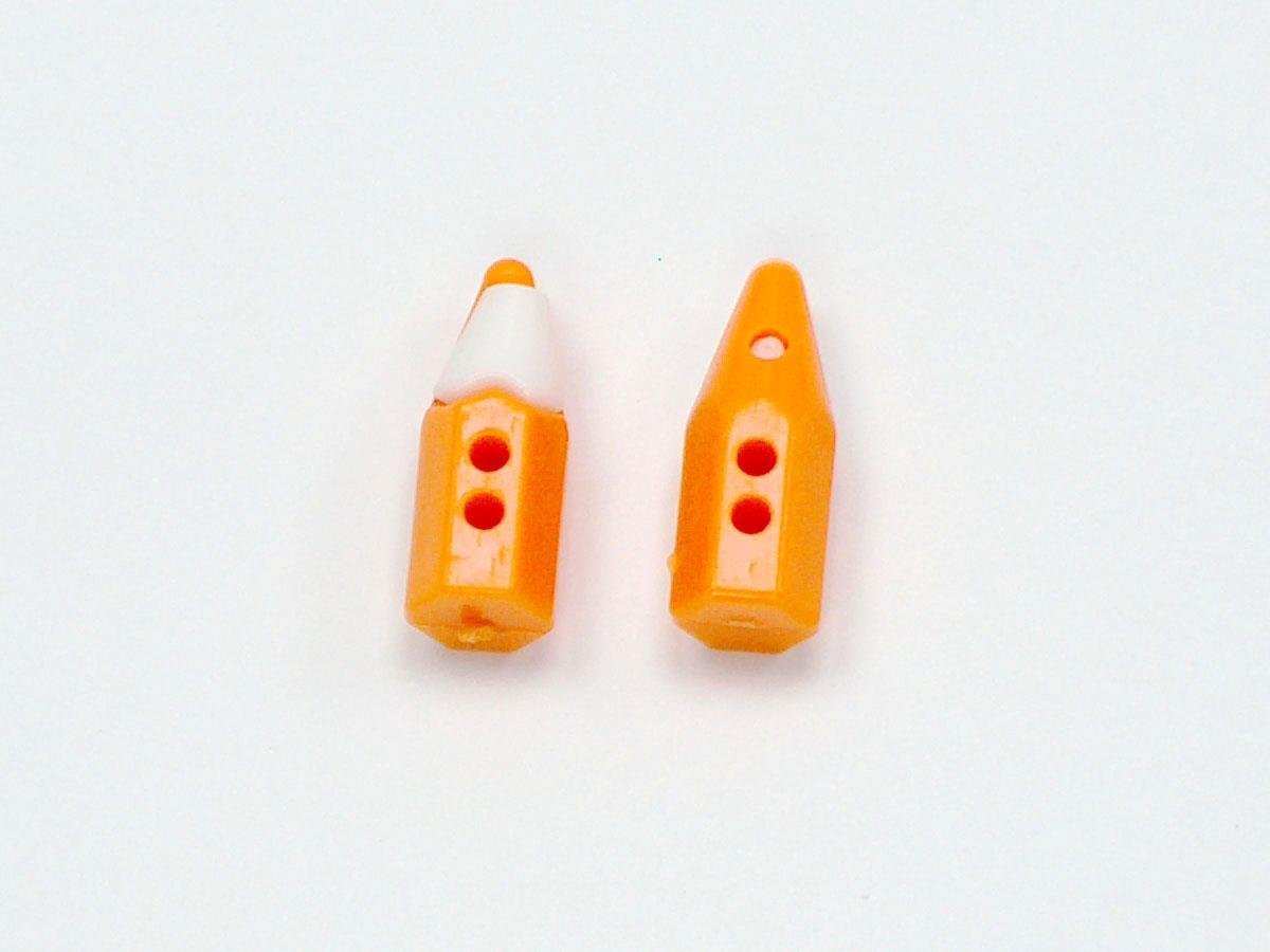 5 Pencil Figure Buttons Orange, White 15mm long