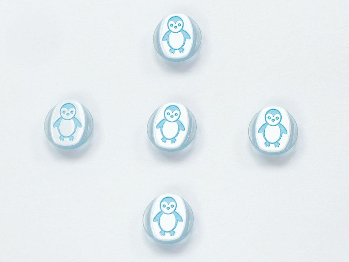 5 Penguin Figure Buttons Blue, White 15mm long