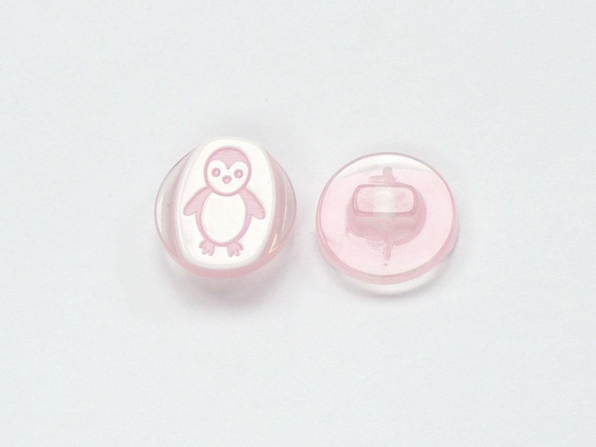 5 Penguin Figure Buttons Pink, White 15mm long