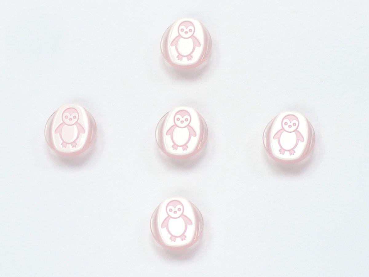 5 Penguin Figure Buttons Pink, White 15mm long