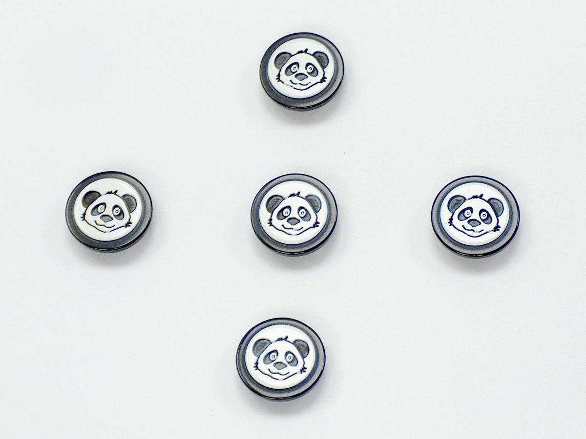 5 Raccoon Face Figure Buttons Black, White 15mm long