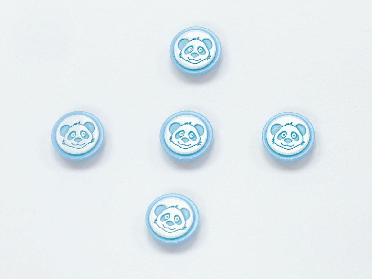 5 Raccoon Face Figure Buttons Blue, White 15mm long