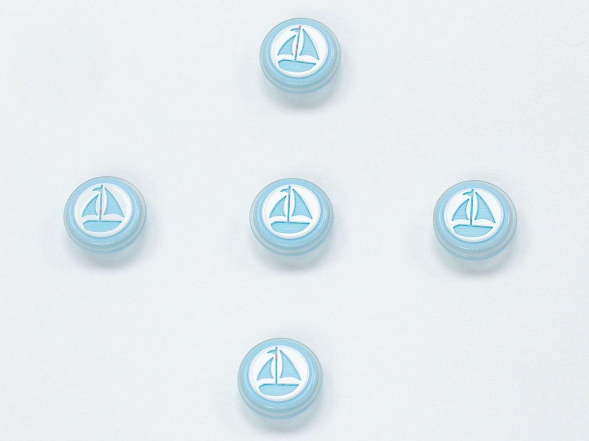 5 Sailboat Figure Buttons Blue, White 15mm long