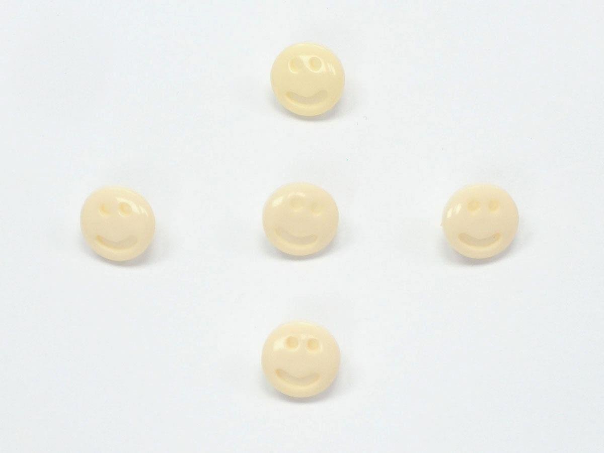 5 Smiley Face Figure Buttons Cream, White 15mm long